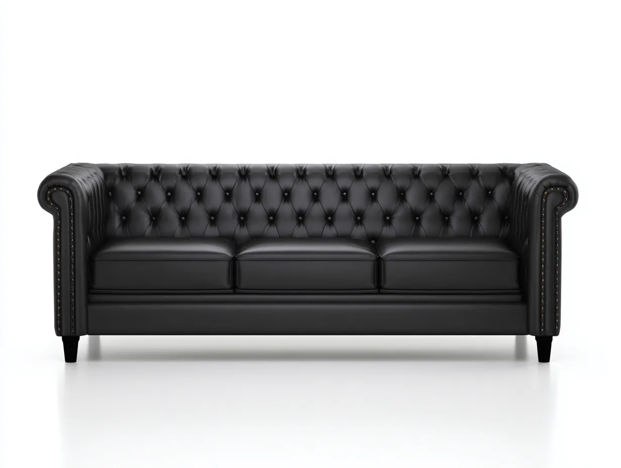 Canapé 3 places - cuir - 228x98x86 cm - noir - style chesterfield-Loftgohome
