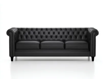 Canapé 3 places - cuir - 228x98x86 cm - noir - style chesterfield-Loftgohome