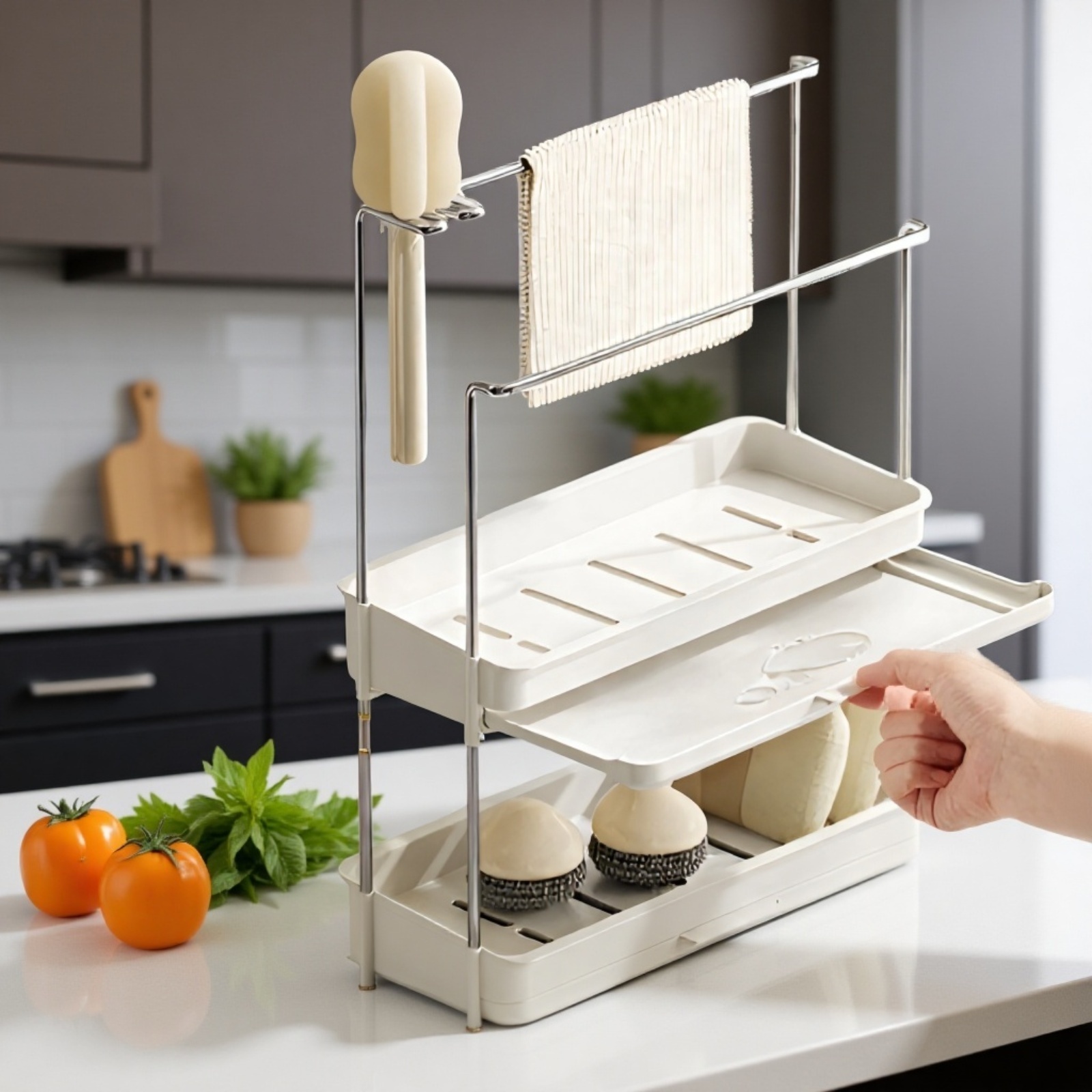 Lappenständer, Abtropfständer, Küchenutensilienständer, Schwammabtropfständer, Hängehandtuch, Multif