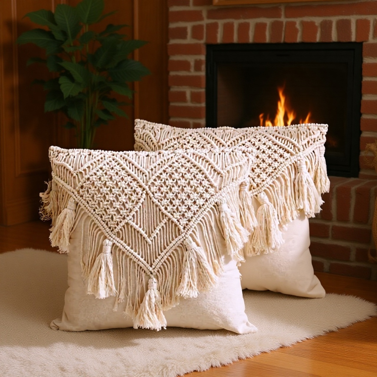 Sofakissenbezug, Kissenbezug, Baumwollfaden, Baumwollseil, handgewebt, Quasten-Stil, Bohemian-Stil