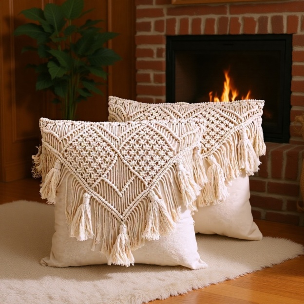 Sofakissenbezug, Kissenbezug, Baumwollfaden, Baumwollseil, handgewebt, Quasten-Stil, Bohemian-Stil