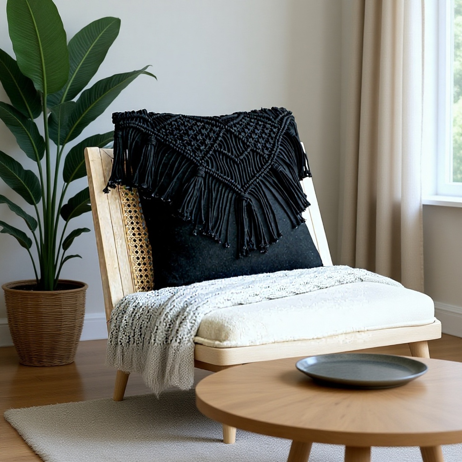 Sofakissenbezug, Kissenbezug, Baumwollfaden, Baumwollseil, handgewebt, Quasten-Stil, Bohemian-Stil