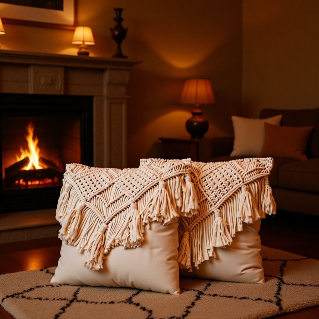 Sofakissenbezug, Kissenbezug, Baumwollfaden, Baumwollseil, handgewebt, Quasten-Stil, Bohemian-Stil