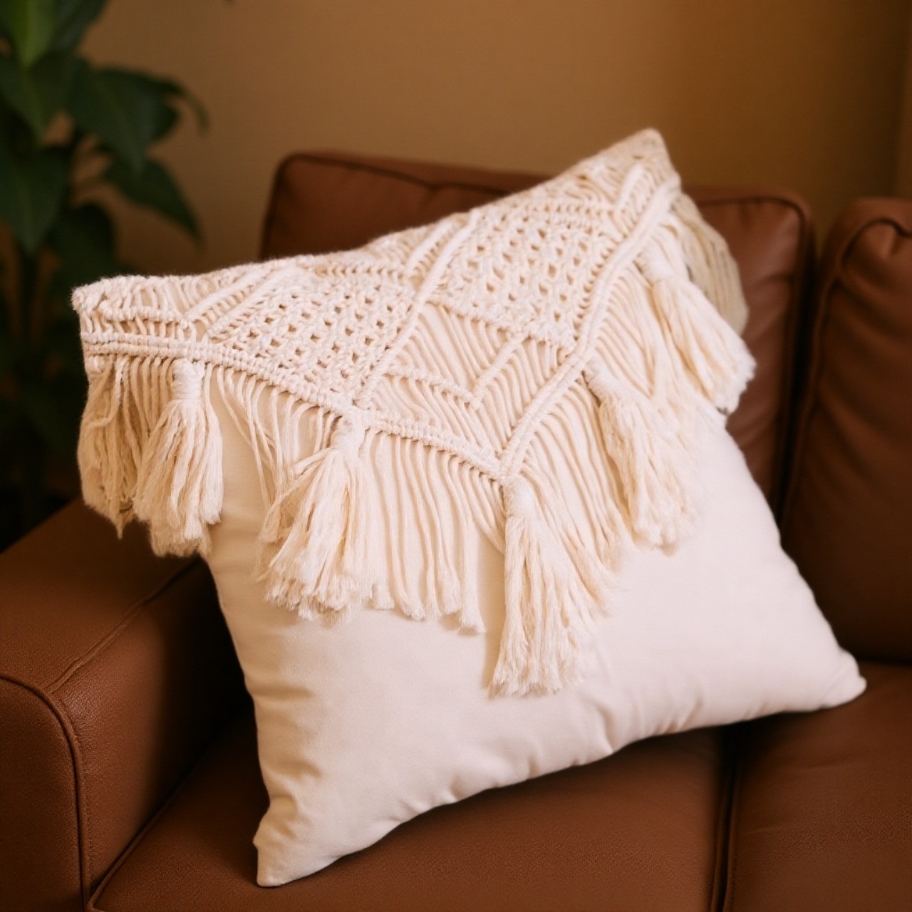 Sofakissenbezug, Kissenbezug, Baumwollfaden, Baumwollseil, handgewebt, Quasten-Stil, Bohemian-Stil