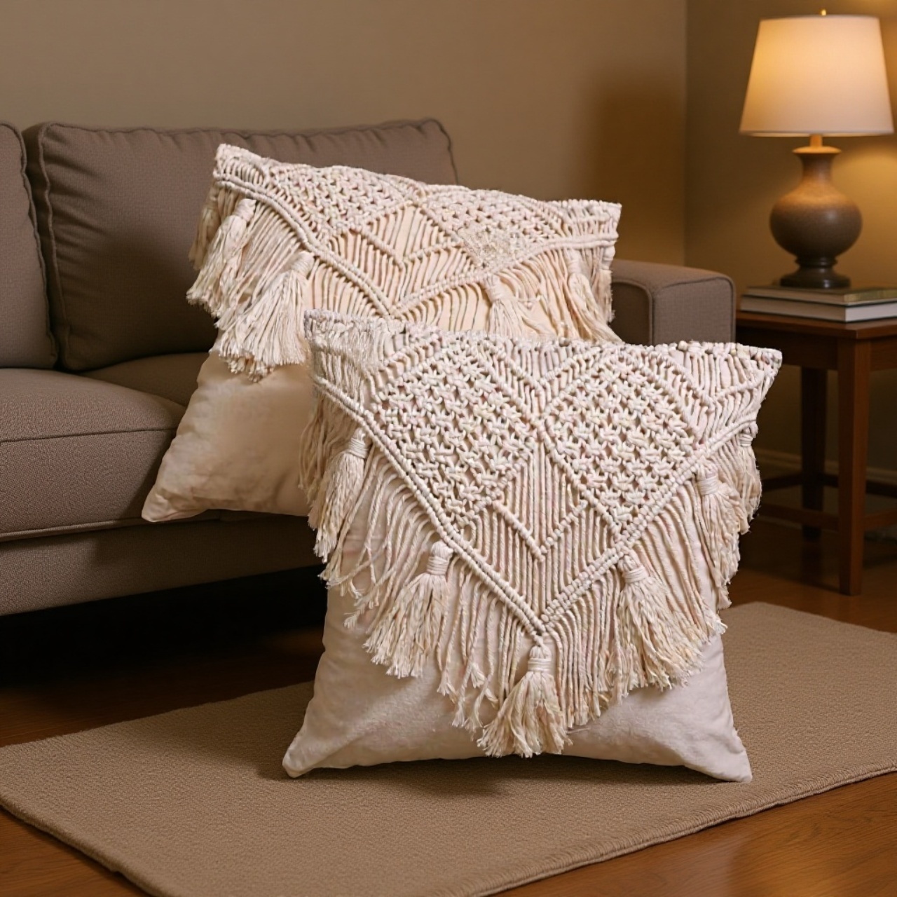 Sofakissenbezug, Kissenbezug, Baumwollfaden, Baumwollseil, handgewebt, Quasten-Stil, Bohemian-Stil