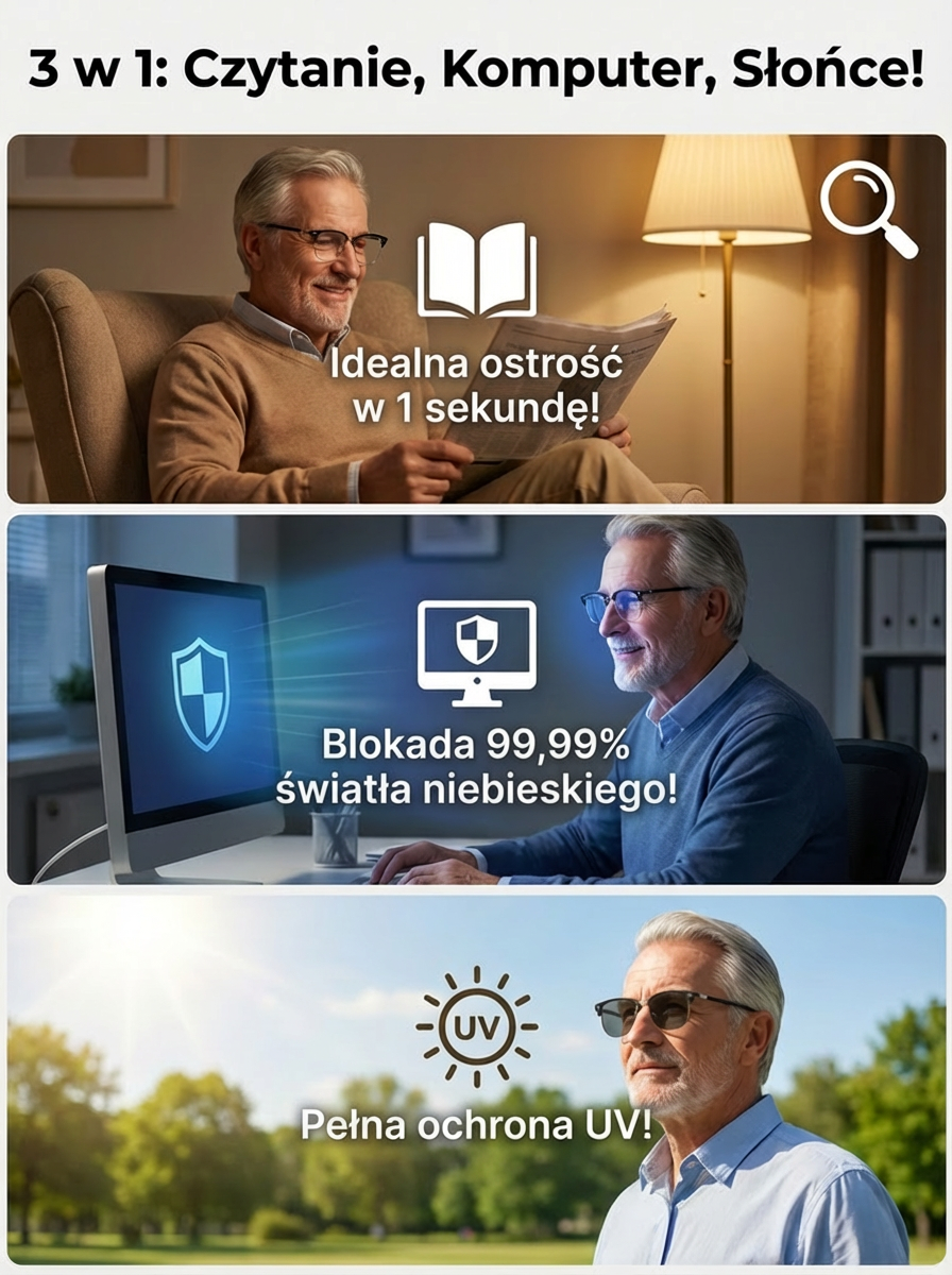 👉 👓 Inteligentne Okulary 3 w 1: Automatyczne Wyostrzanie Wzroku w 1 Sekundę (-7 do +7 Dioptrii)!