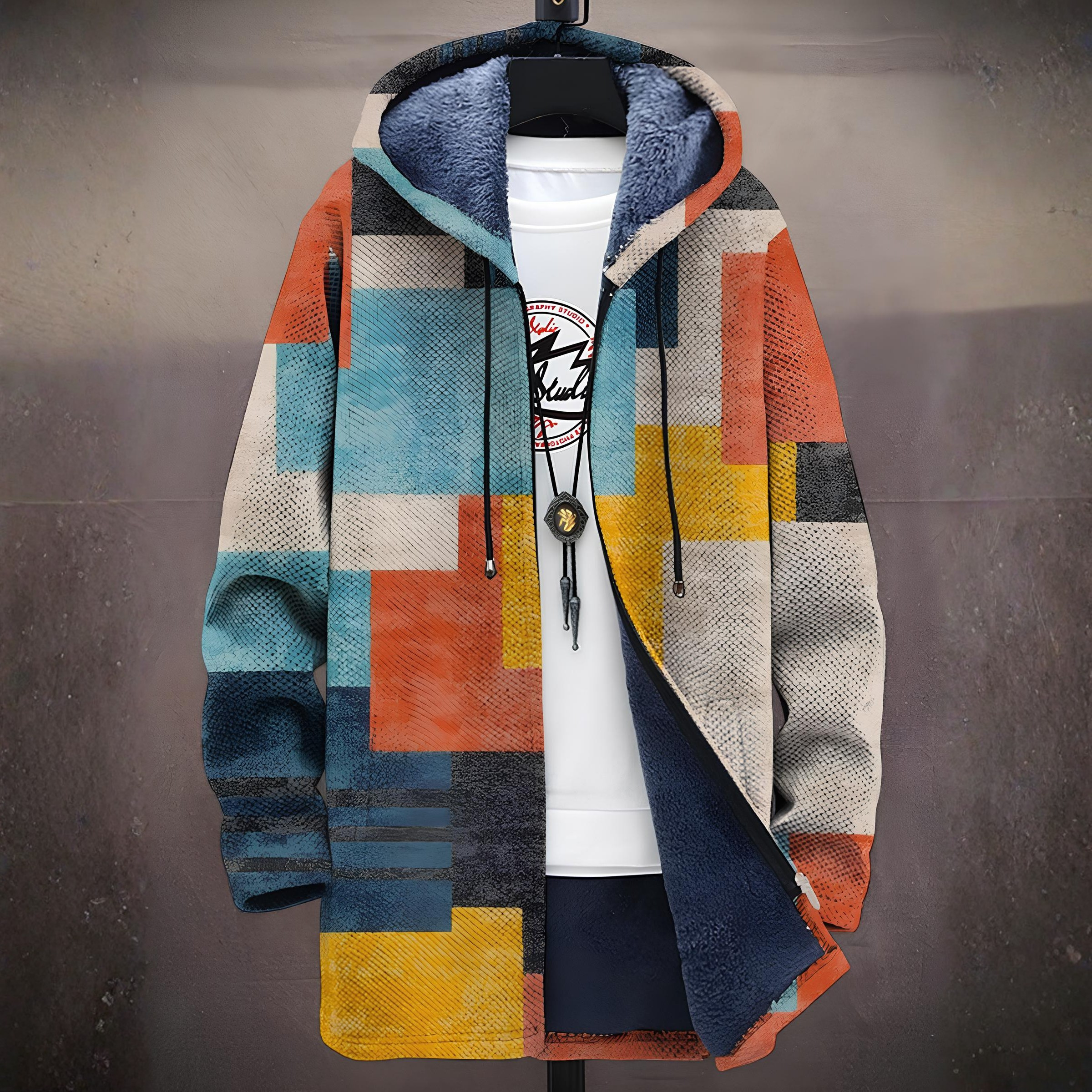 Луксозно яке с качулка, вдъхновено от изкуството, със закопчаване с цип