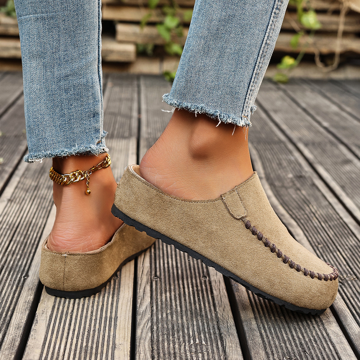 Дамски кожени ортопедични чехли във винтидж стил