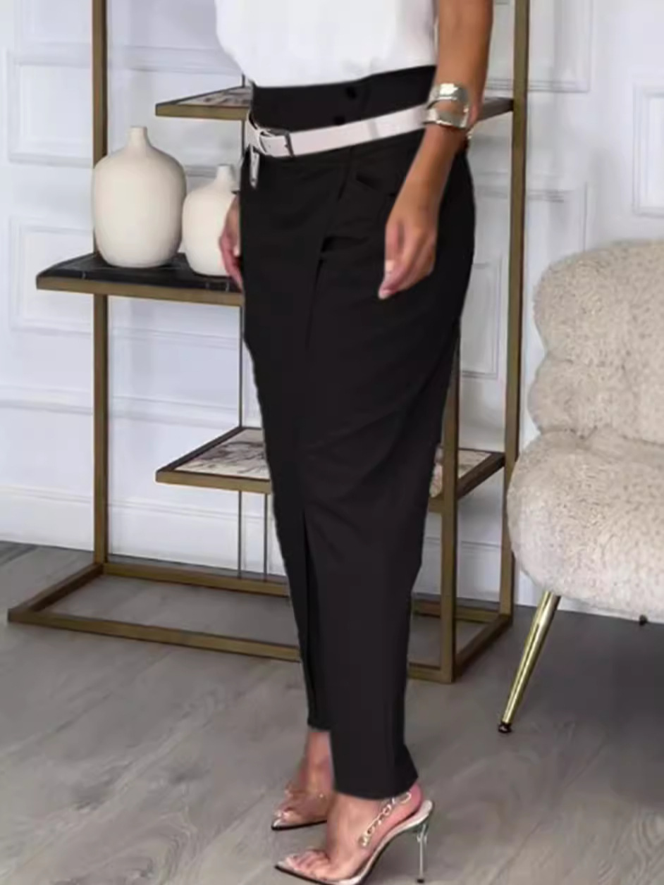 Дамски ежедневни панталони с неравномерен дизайн (с колан)