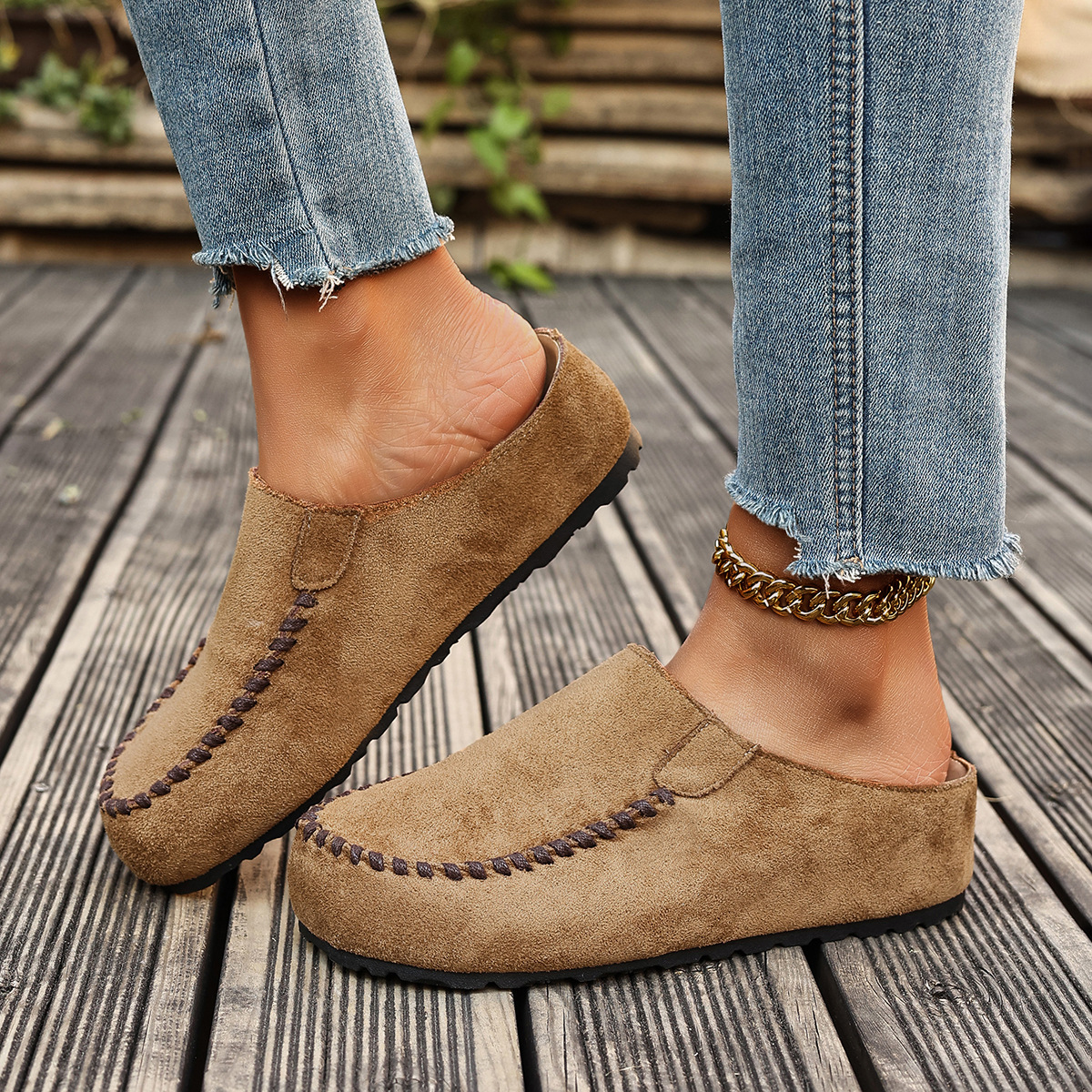 Дамски кожени ортопедични чехли във винтидж стил