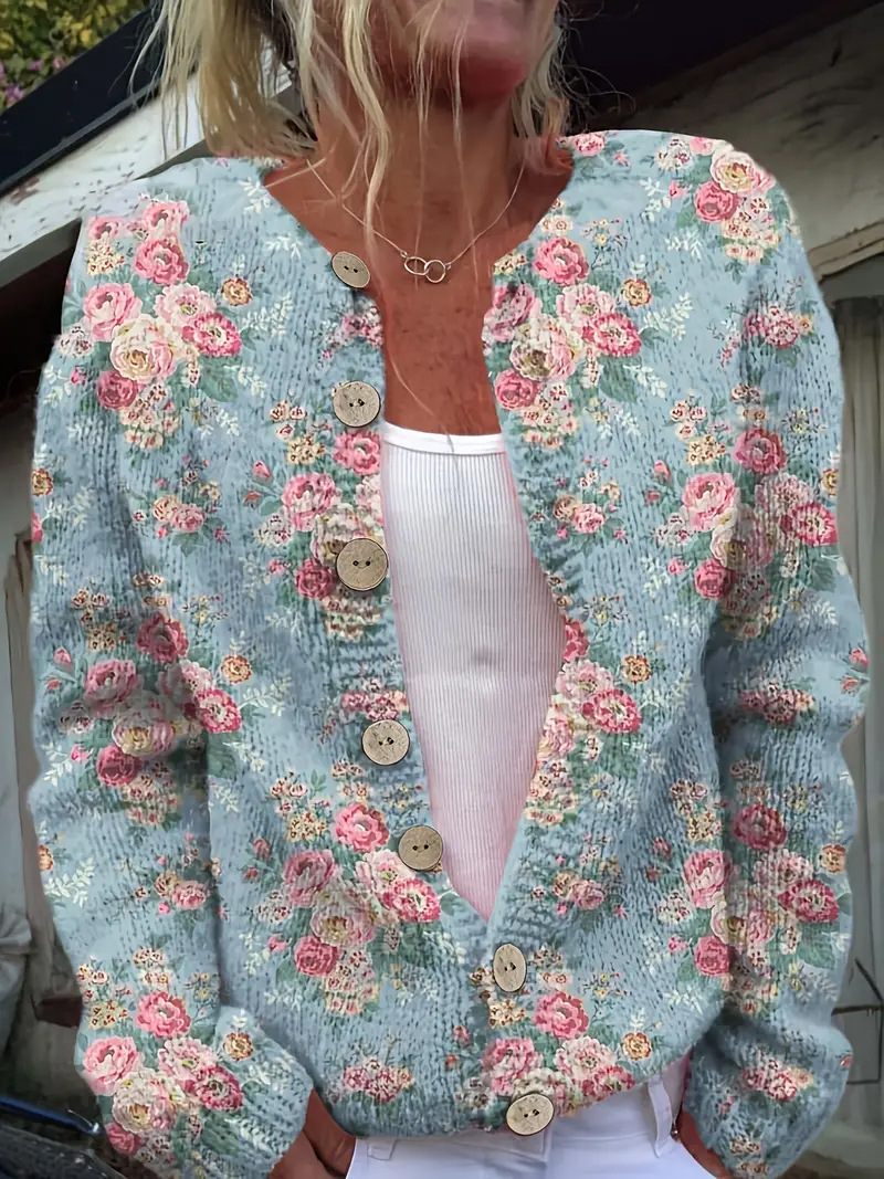 🌸✨Свежо ретро кардиган с цветен десен и копчета✨🌼