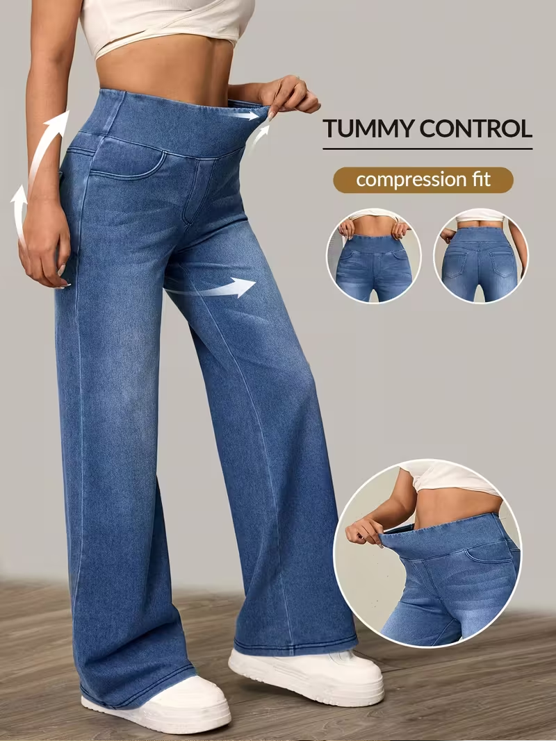 Дамски панталони с висока талия и широки крачоли