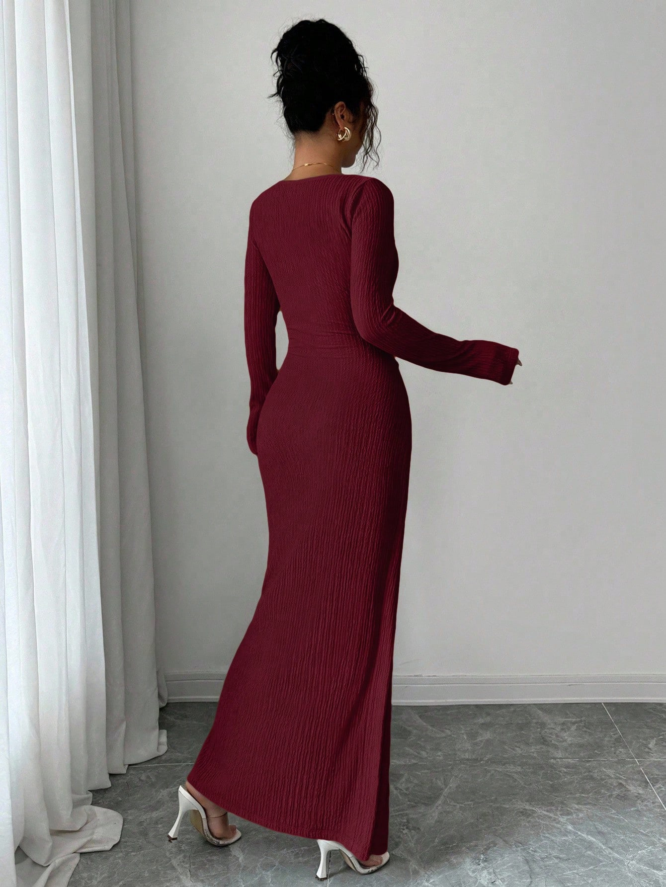 ✨ Рокля макси от вълна и лиосел с набрана странична талия ✨