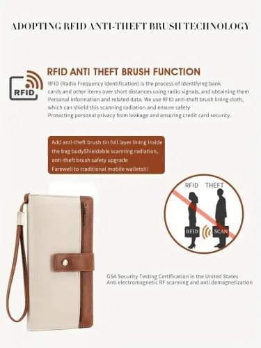 Дамско дълго портмоне, стилен клъч, елегантно едноцветно кожено портмоне с RFID защита 5 Отзиви