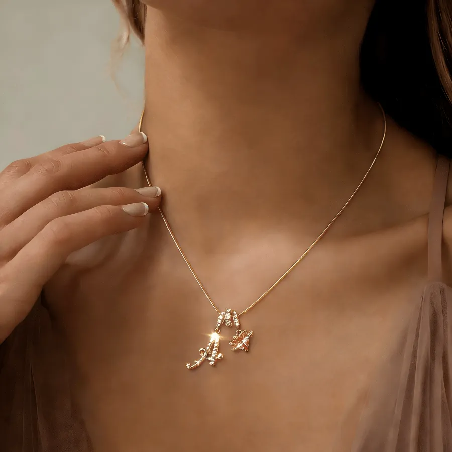 💖 Колие с инициал и висулка във формата на розово сърце – персонализиран символ на любовта