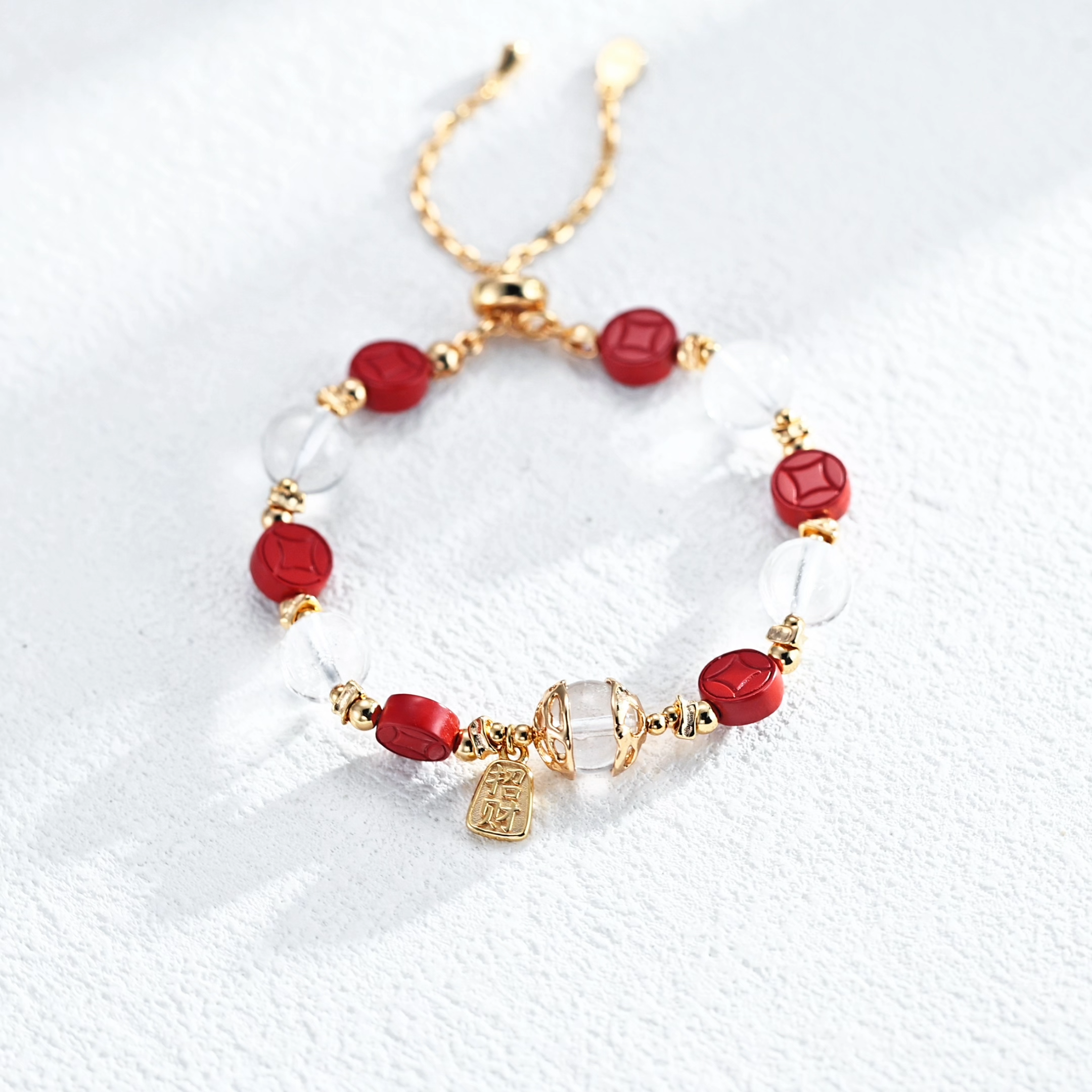 Cinnabar and white crystal bracelet