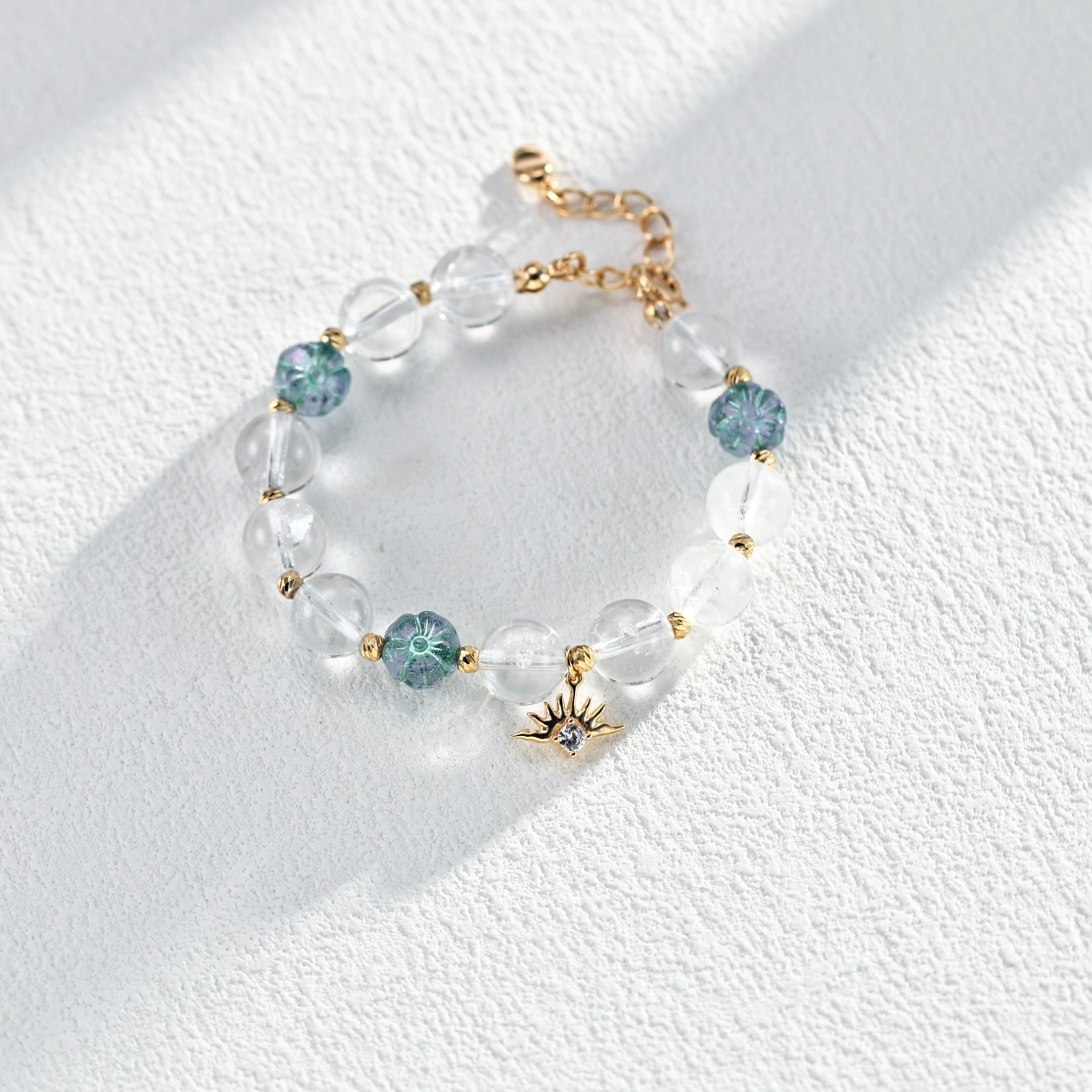 S925 sterling silver simple and stylish bracelet with cubic zirconia, floral design, and glass crystal beads.