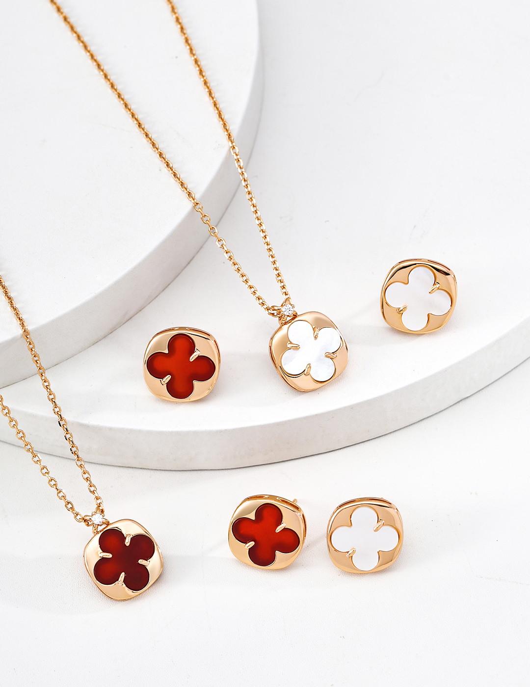 Lucky four-leaf clover necklace and earrings