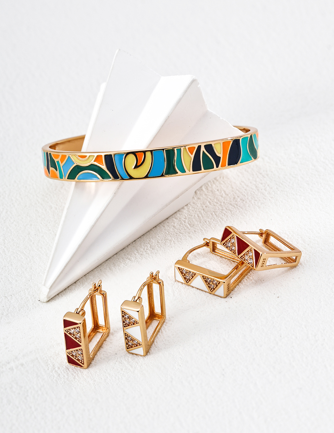 Sterling silver enamel geometric earrings