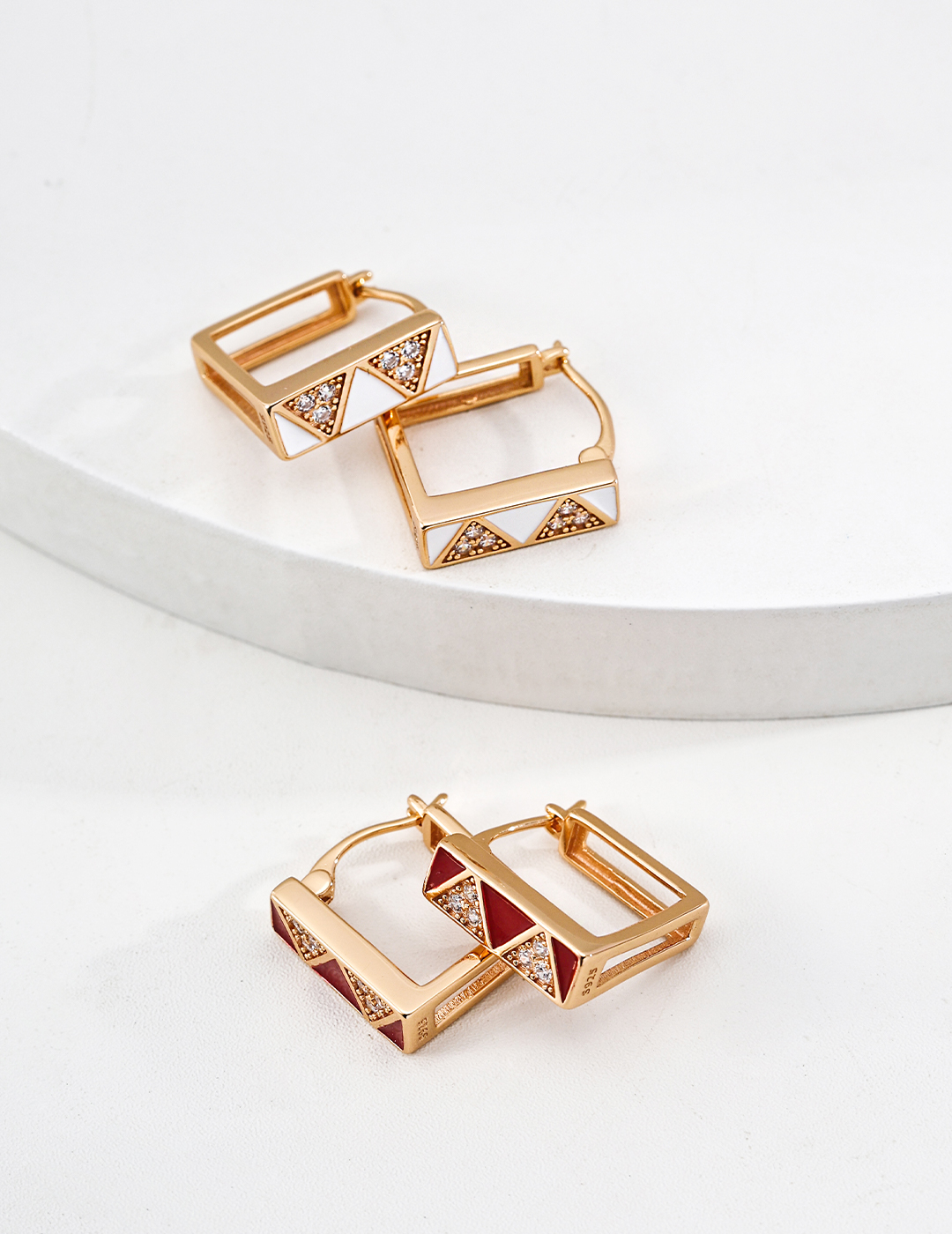 Sterling silver enamel geometric earrings