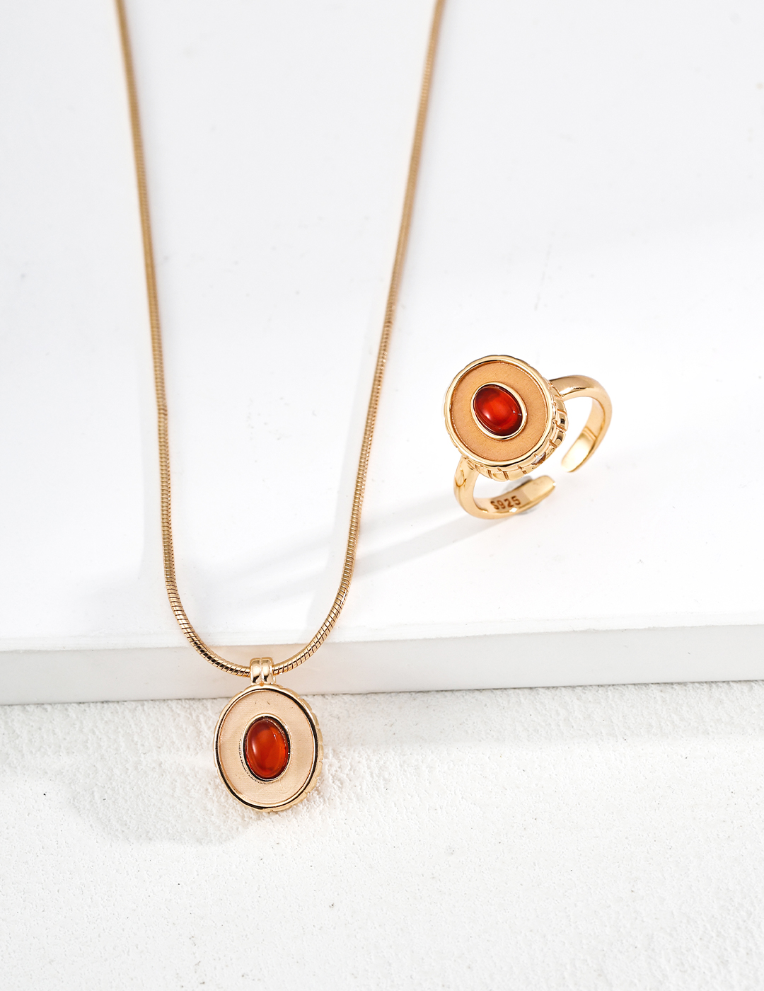 Minimalist sterling silver necklace and ring with lapis lazuli/agate/turquoise.