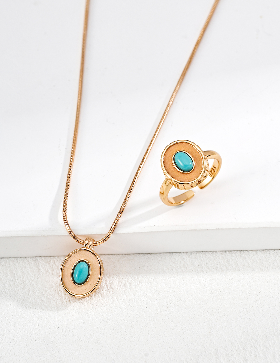 Minimalist sterling silver necklace and ring with lapis lazuli/agate/turquoise.