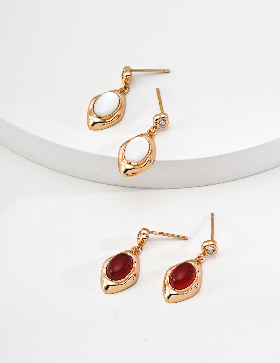 S925 Sterling Silver Vintage Mother-of-Pearl, Agate, and Zircon Earrings