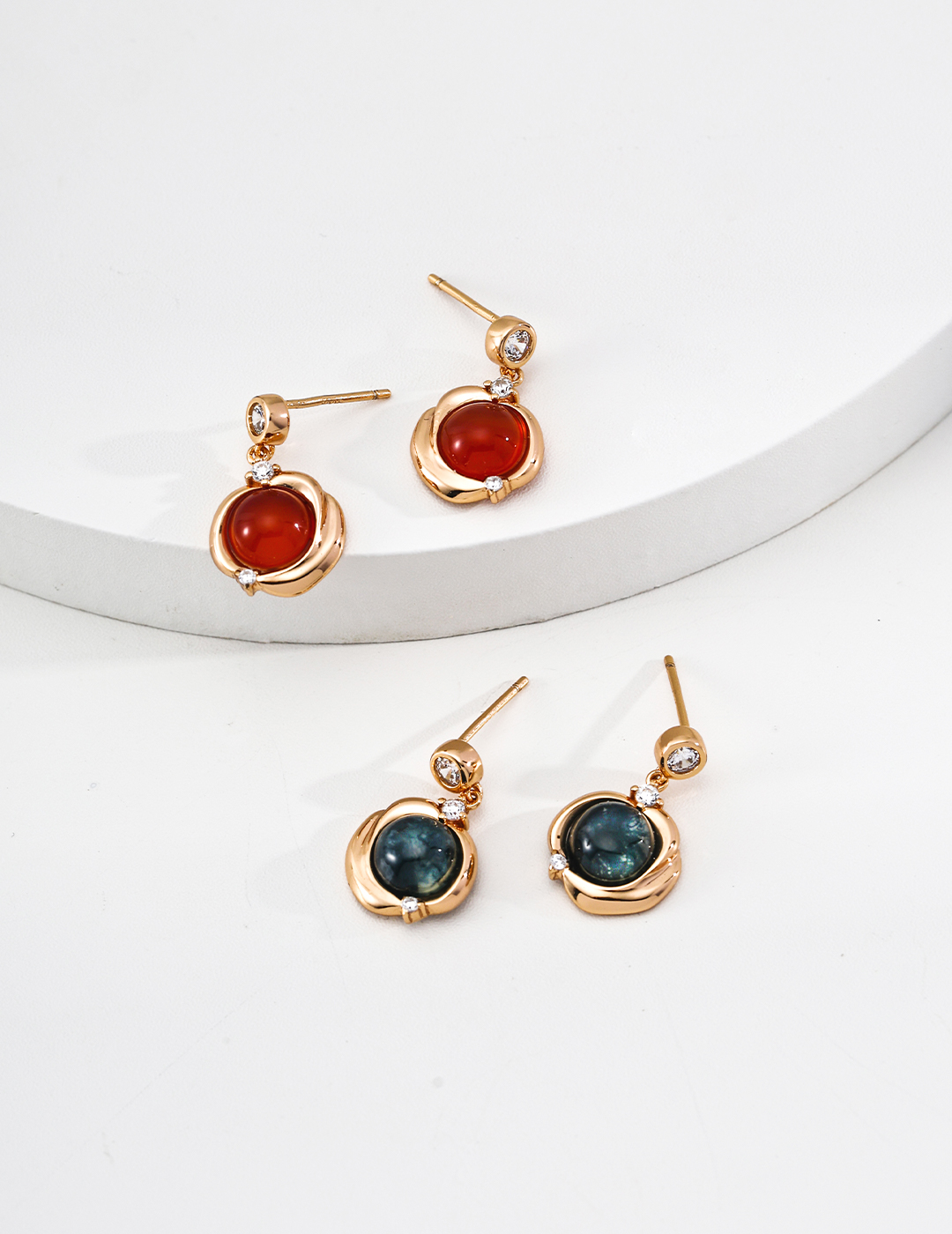 S925 Sterling Silver Vintage Agate and Zircon Earrings