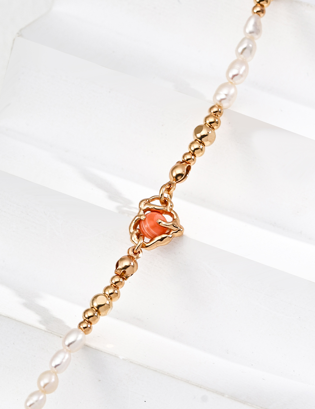 S925 Sterling Silver Vintage Natural Pearl and Rhodochrosite Necklace