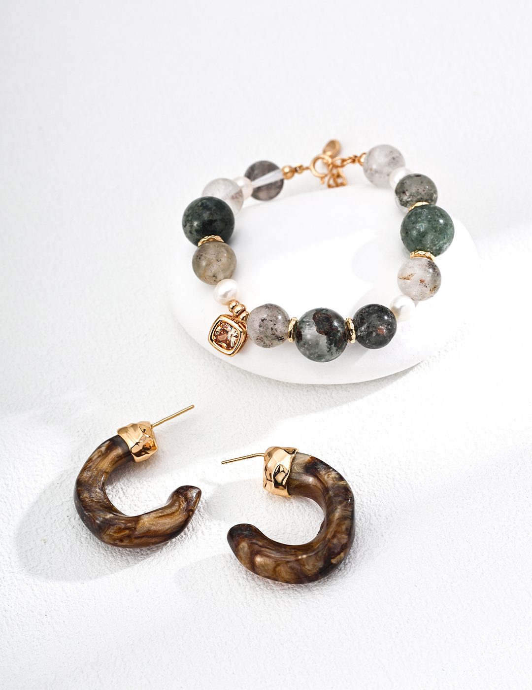 S925 Sterling Silver Natural Pearl and Ghost Bead Crystal Bracelet