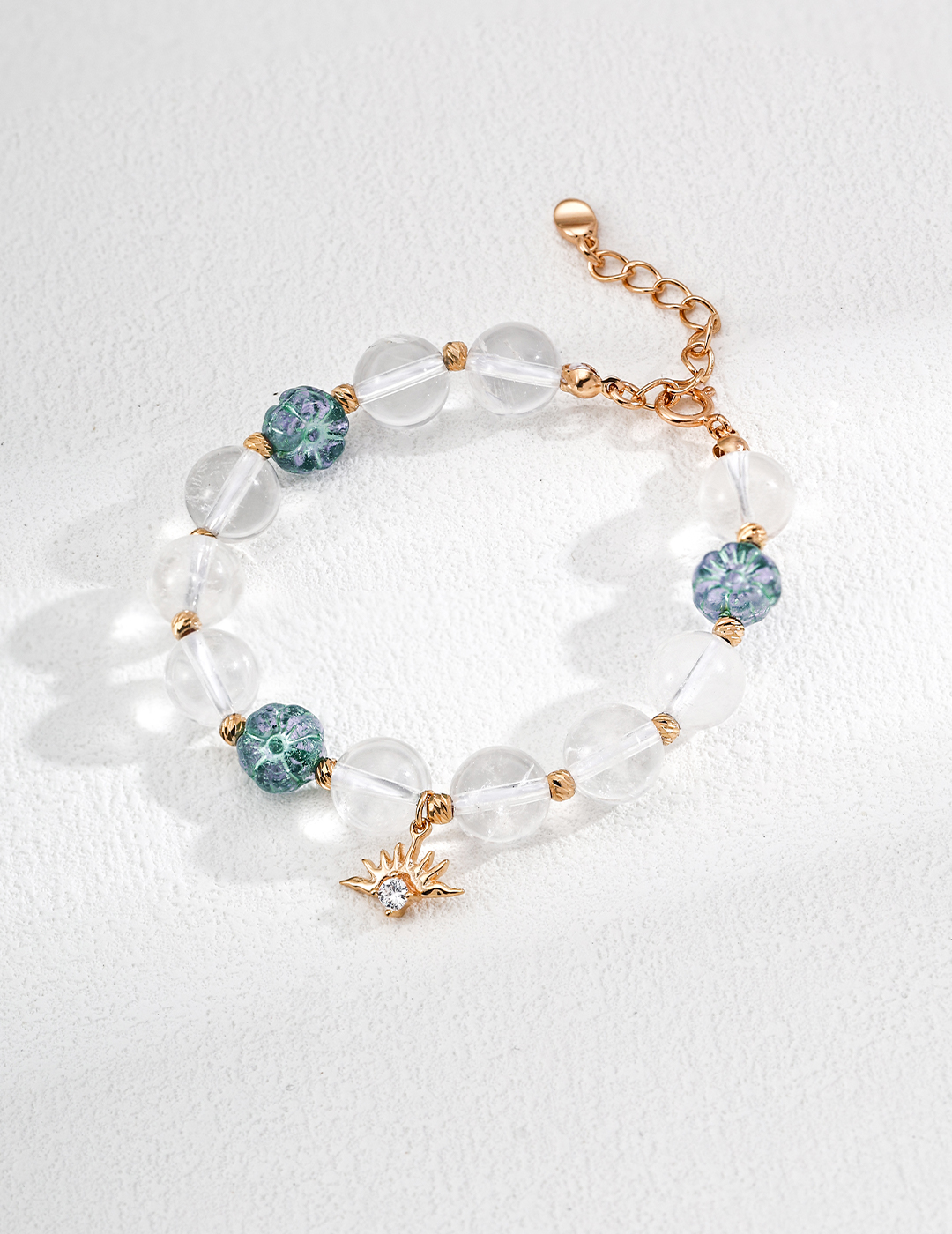 S925 sterling silver simple and stylish bracelet with cubic zirconia, floral design, and glass crystal beads.