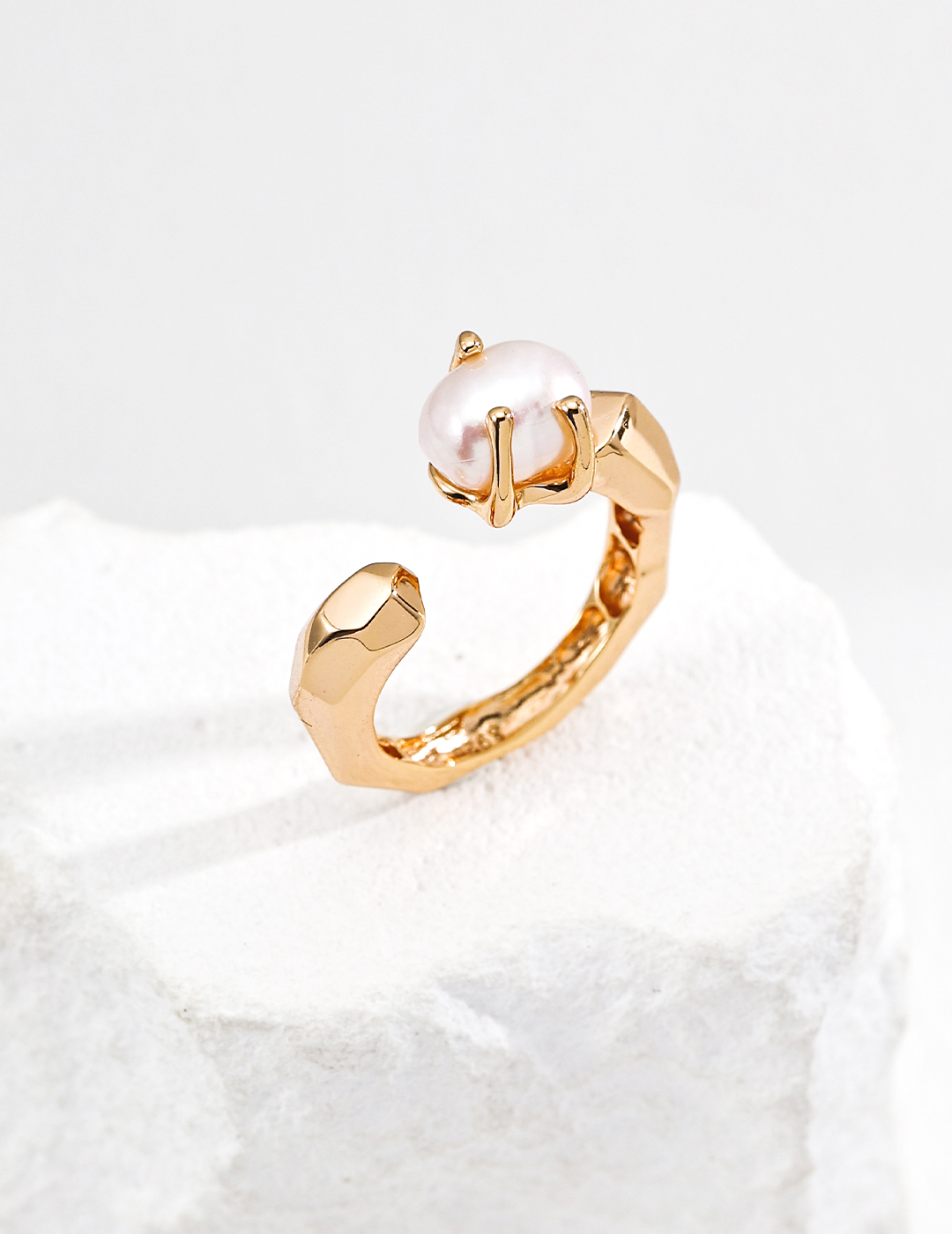 S925 Sterling Silver Simple Natural Pearl Ring