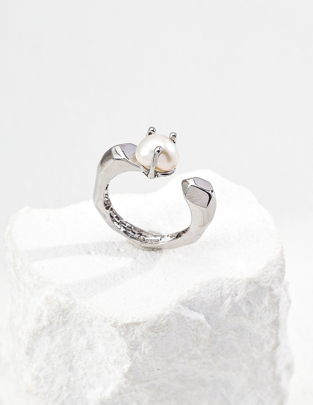 S925 Sterling Silver Simple Natural Pearl Ring