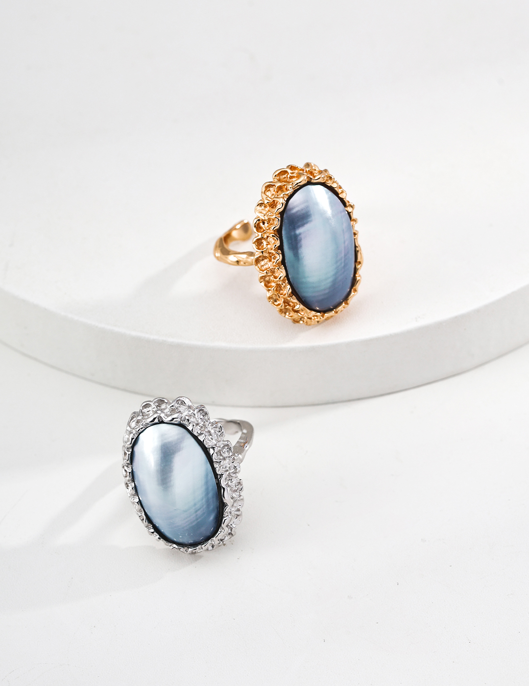 Hand-carved - S925 Sterling Silver Vintage Mabe Pearl Ring