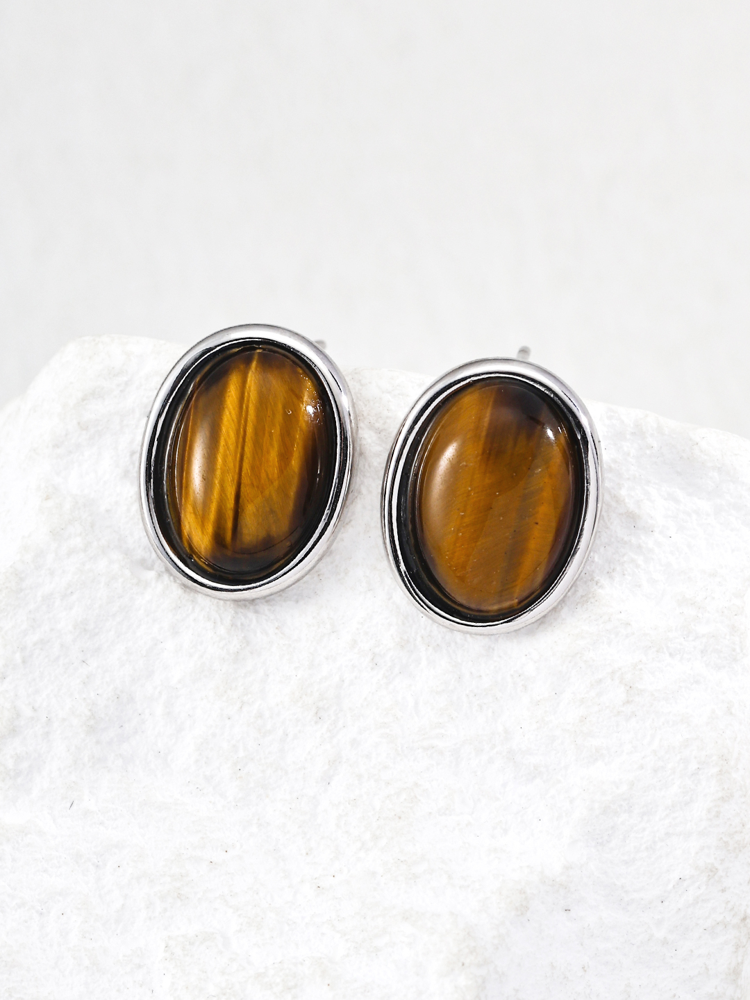 Minimalist sterling silver tiger's eye earrings