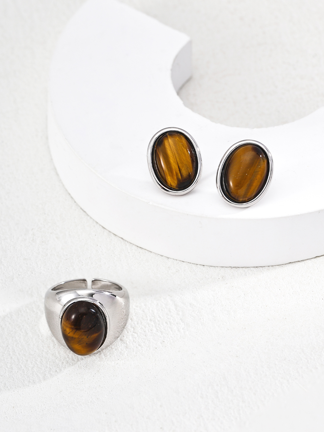 Minimalist sterling silver tiger's eye earrings