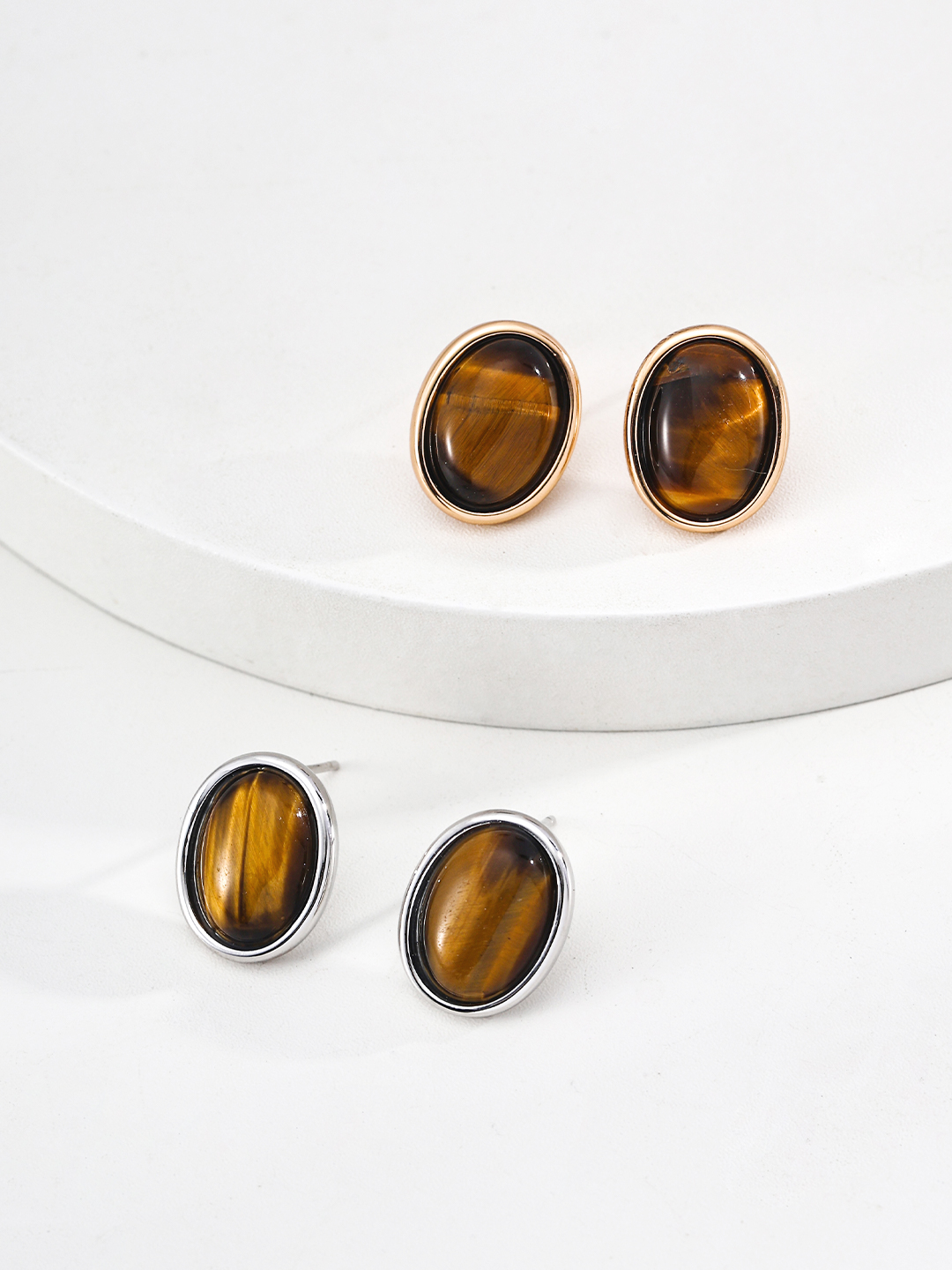 Minimalist sterling silver tiger's eye earrings