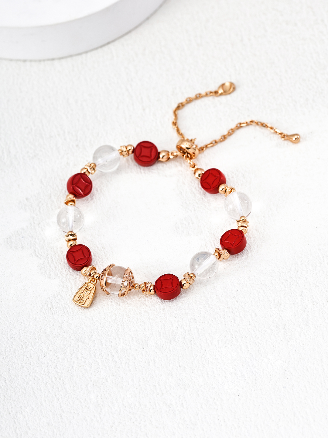 Cinnabar and white crystal bracelet