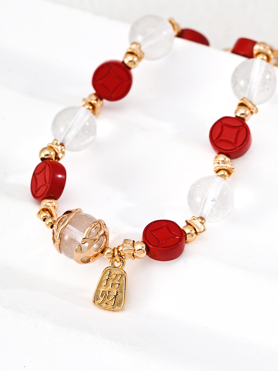 Cinnabar and white crystal bracelet