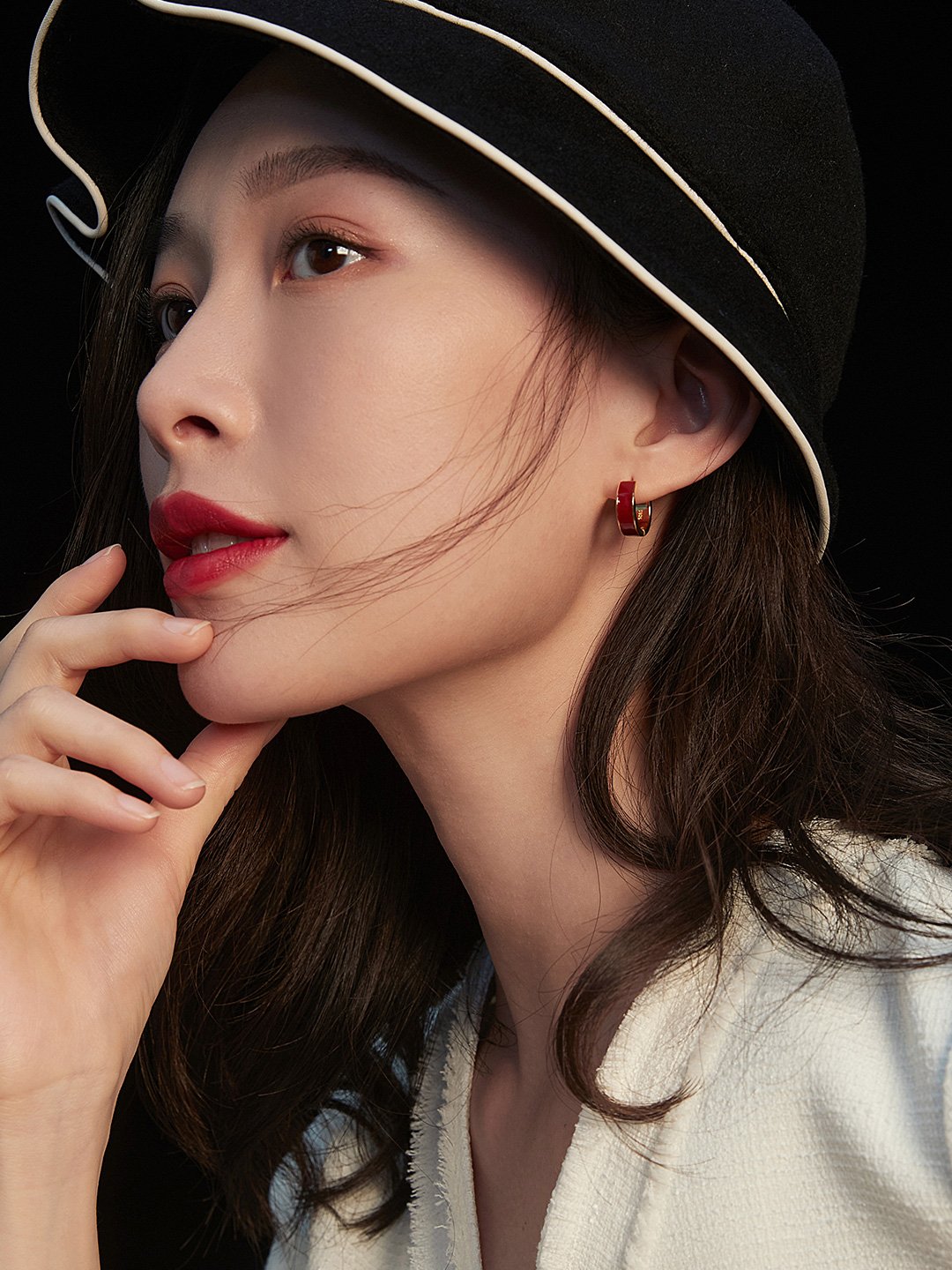 Red enamel drop earrings