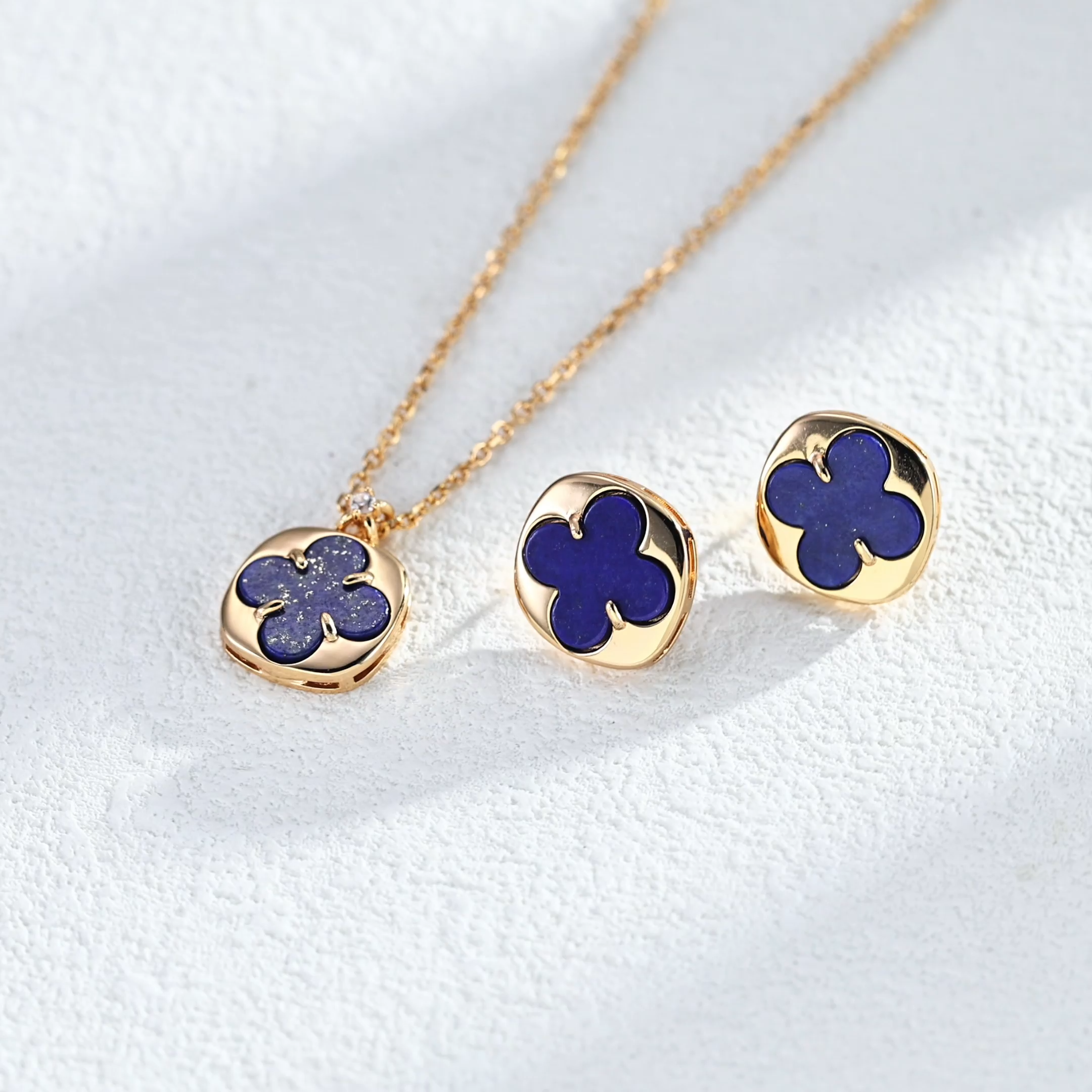 Lucky four-leaf clover necklace and earrings