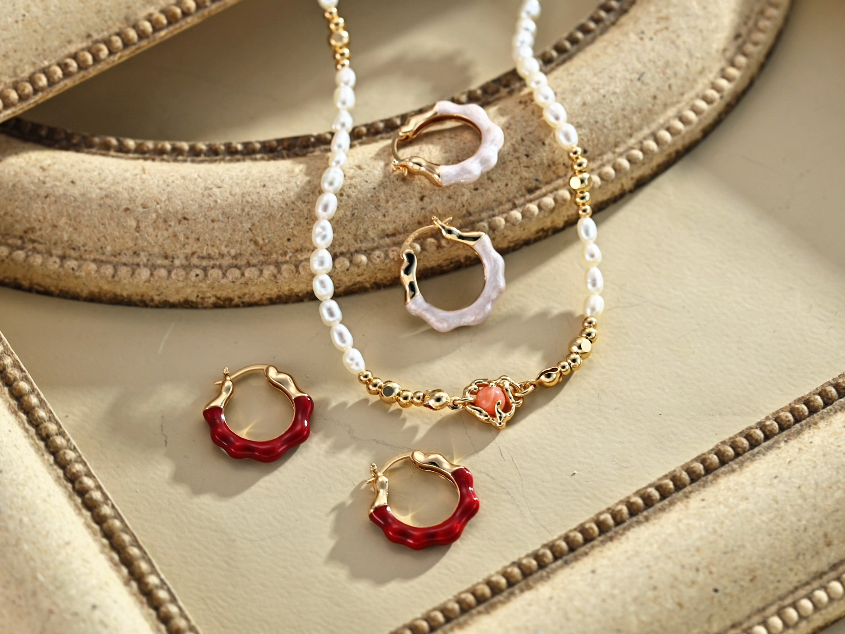 S925 Sterling Silver Vintage Natural Pearl and Rhodochrosite Necklace