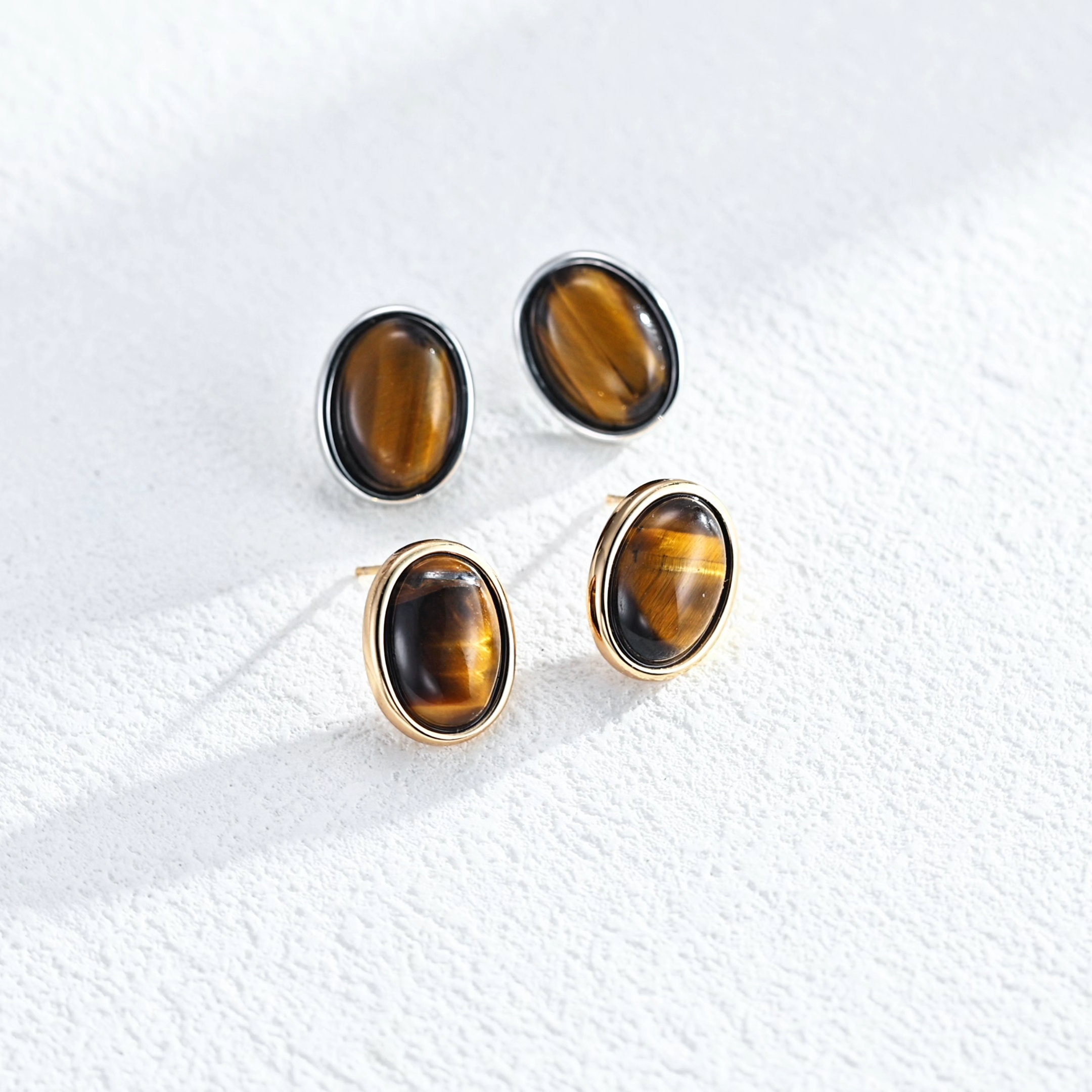 Minimalist sterling silver tiger's eye earrings