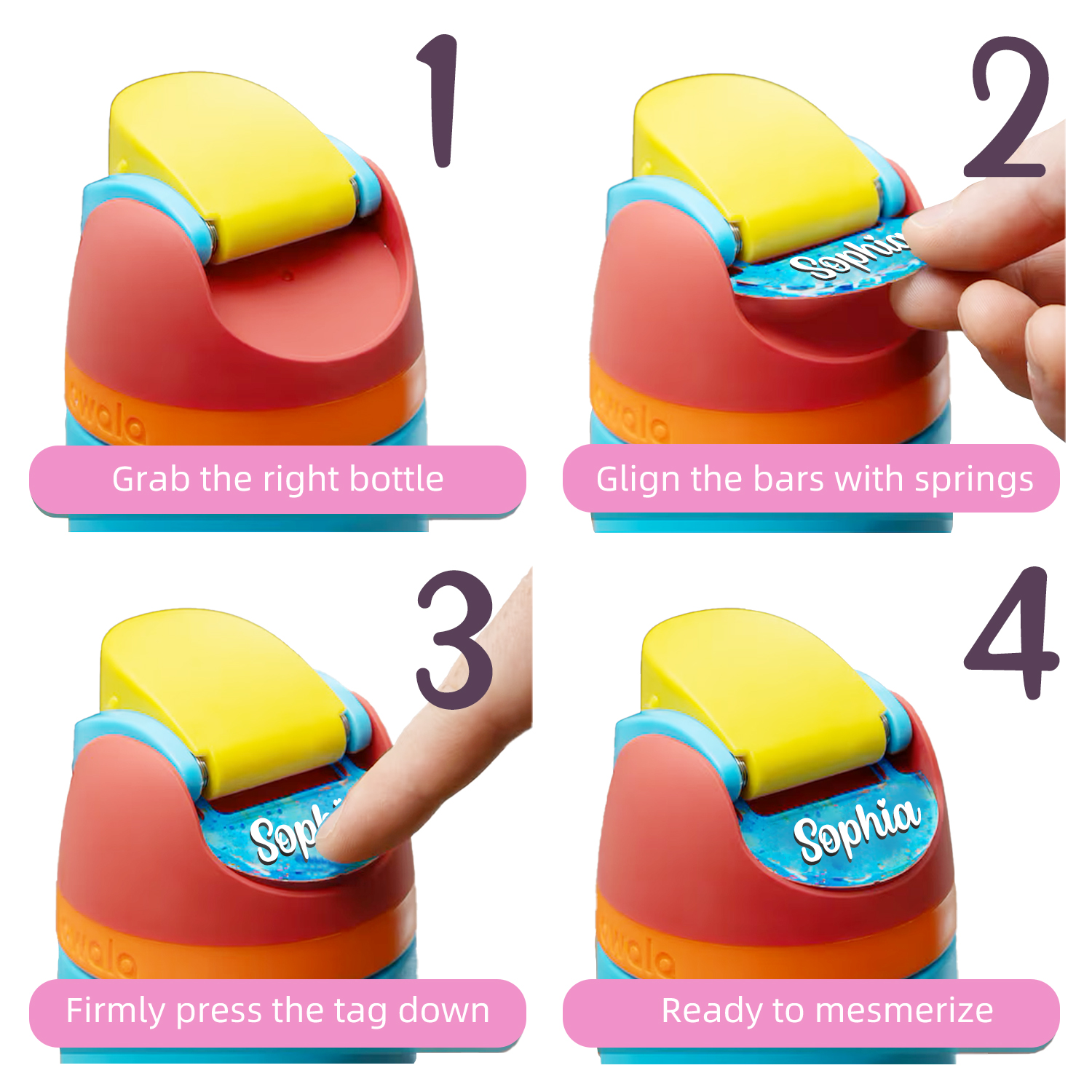 Personalized 3D Name Plate Compatible with Owala Water Bottle 24oz 32oz 40oz | 100 Color Options, 12 Font Options | Custom Name Plate Freesip Topper