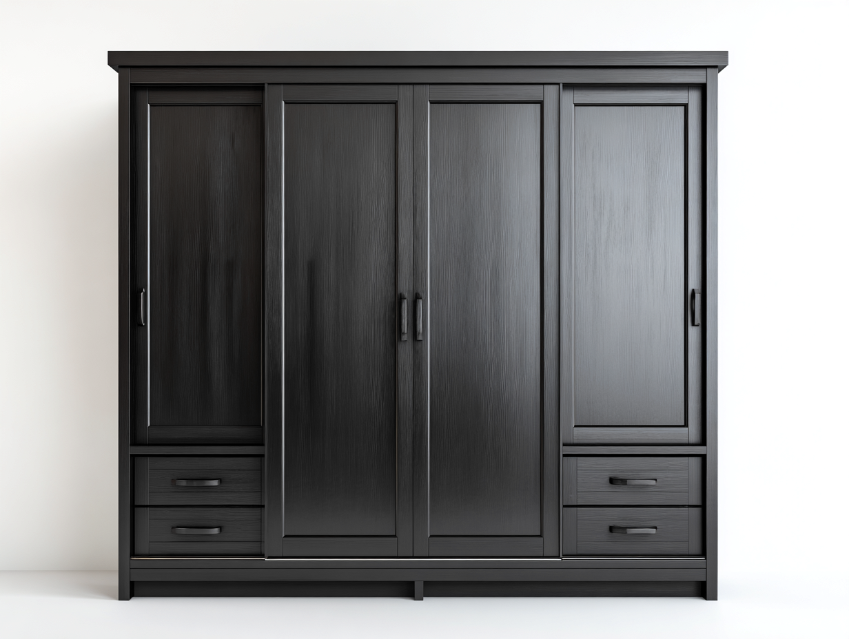 Wardrobe Wooden Finish 80x24x84 (inches) Black - Modern Storage Design-Nookuplab