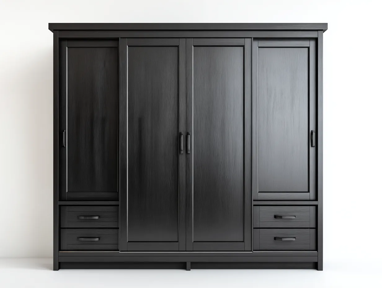 Wardrobe Wooden Finish 80x24x84 (inches) Black - Modern Storage Design-Nookuplab
