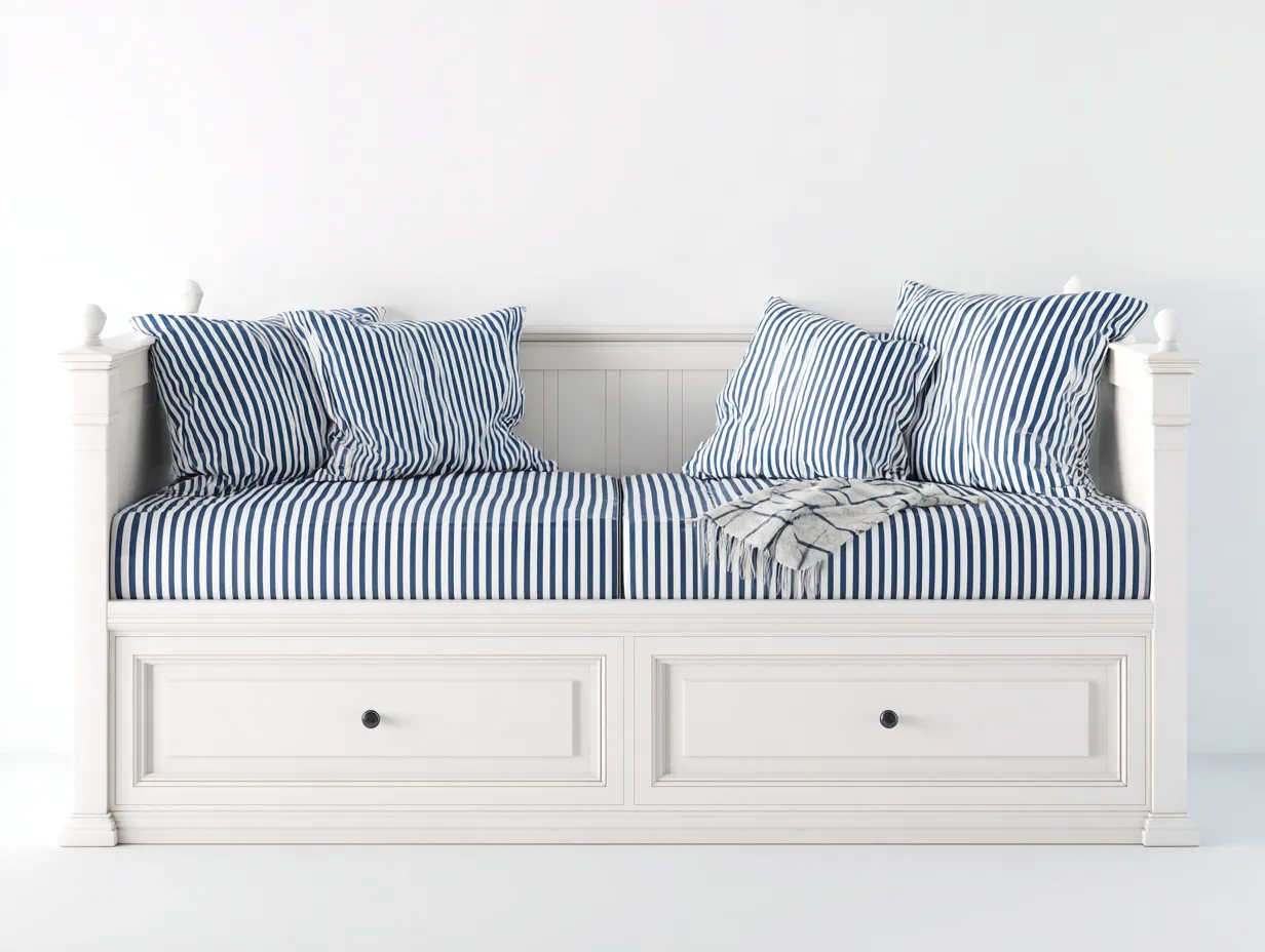 Sofa Bed Upholstered Fabric 80x35x34 (inches) - White-Blue - Storage Daybed Design-Nookuplab