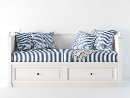 Sofa Bed Upholstered Fabric 80x35x34 (inches) - White-Blue - Storage Daybed Design-Nookuplab