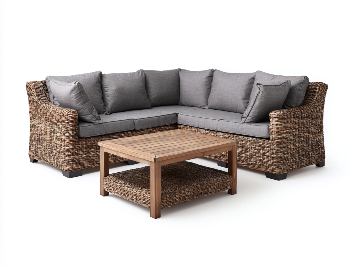 Outdoor Sofa Wicker 92x92x32 (inches) - Brown-Gray - Corner Lounge Set Design-Nookuplab