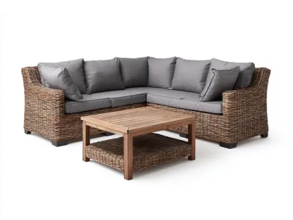 Outdoor Sofa Wicker 92x92x32 (inches) - Brown-Gray - Corner Lounge Set Design-Nookuplab